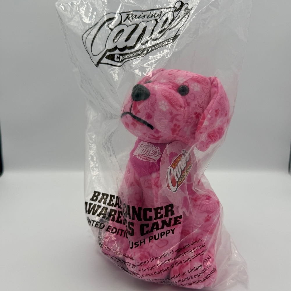 Raising Cane's Breast Cancer Awareness Limited Edition Pink Plush Puppy Dog new‎
